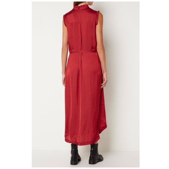 Zadig & Voltaire Feminine Lightweight Raos Satin Ruffle Midi Dress In Wine XS - Picture 3 of 16